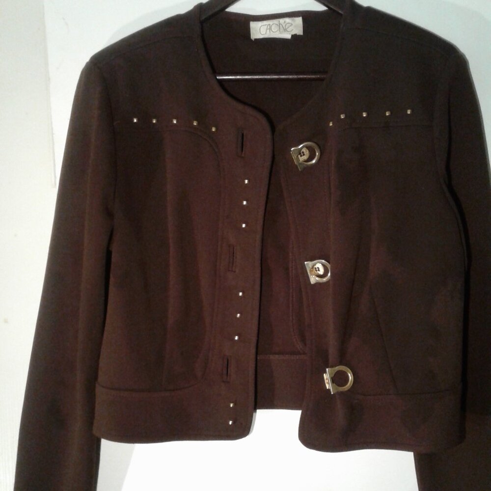 Vintage! Cache - Beautiful Dark Brown & Gold Crop Jacket